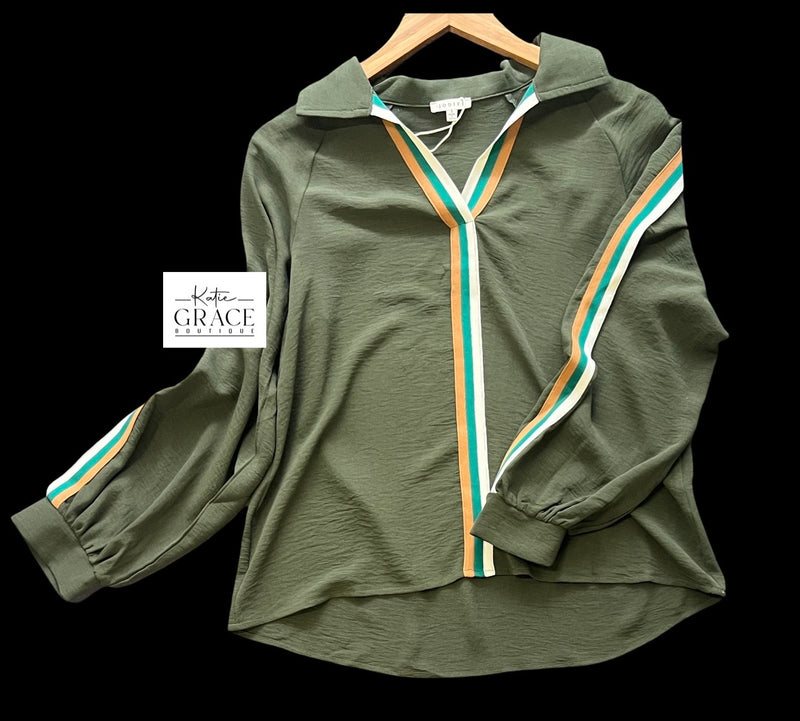 "Harper" Striped Blouse - The Katie Grace Boutique