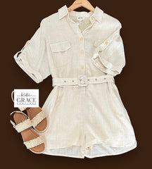 LAST ONE! "Renea" Linen Blend Romper - The Katie Grace Boutique