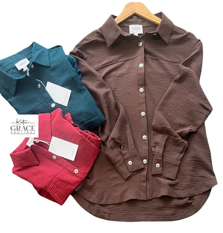 "Laura" Oversized Button Down Blouse, 3 colors - The Katie Grace Boutique
