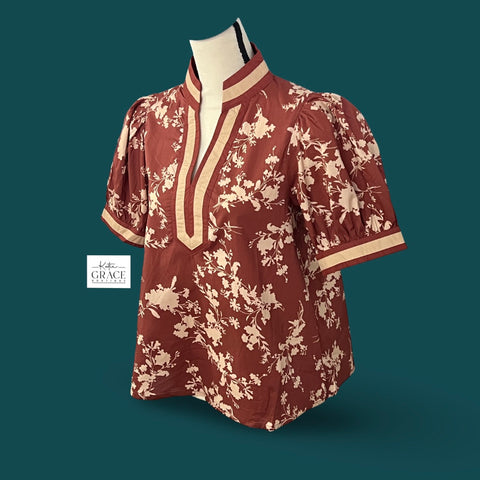 "Anna" Floral Blouse - The Katie Grace Boutique