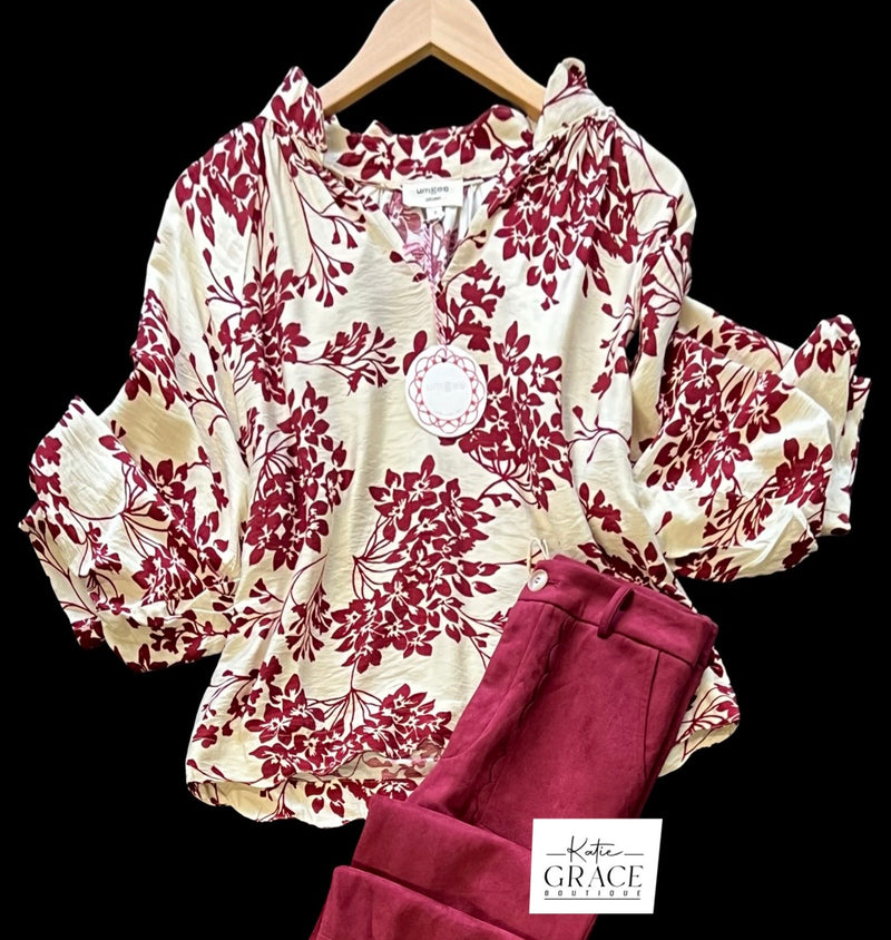 "Garnet" Floral Blouse - The Katie Grace Boutique