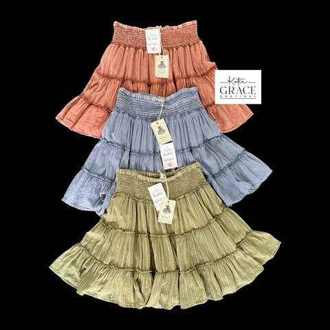 "Jamie" Smocked Waist Skirt - The Katie Grace Boutique