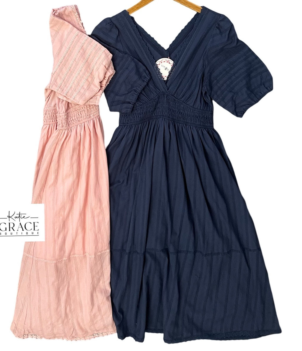 "Presleigh" Crochet Detail Midi Dress, 2 colors - The Katie Grace Boutique