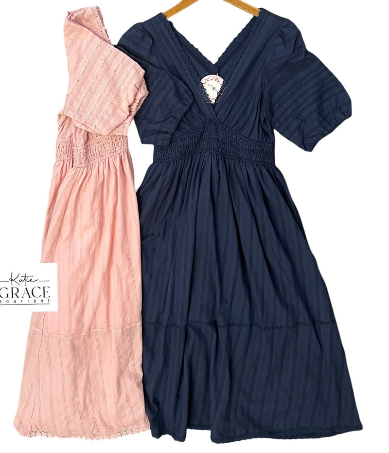 "Presleigh" Crochet Detail Midi Dress, 2 colors - The Katie Grace Boutique