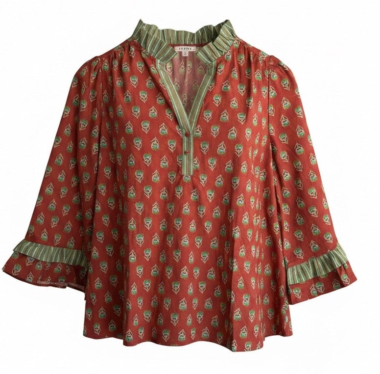 "Brit" 3/4 Sleeve Blouse - The Katie Grace Boutique