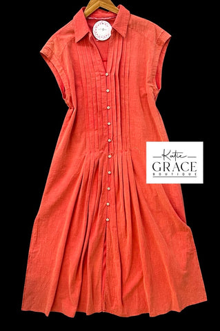 "Becka" Pintuck Washed Midi Dress - The Katie Grace Boutique