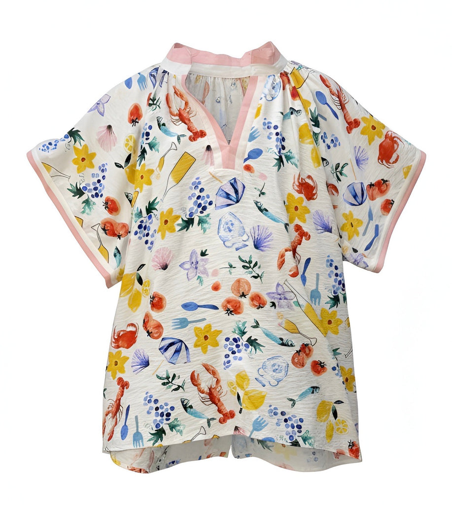 "Summer" V Neck Blouse - The Katie Grace Boutique