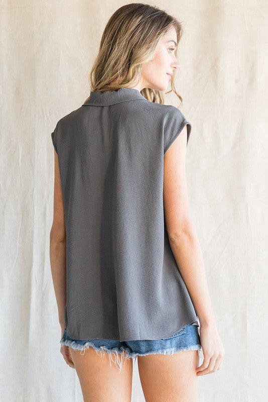 "Nora" V Neck Blouse - The Katie Grace Boutique