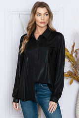 "Mariana" Metallic Button Down Blouse - The Katie Grace Boutique