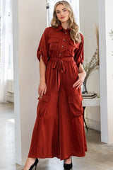 "Lauren" Satin Cargo Jumpsuit - The Katie Grace Boutique