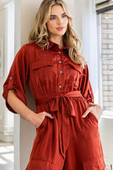 "Lauren" Satin Cargo Jumpsuit - The Katie Grace Boutique