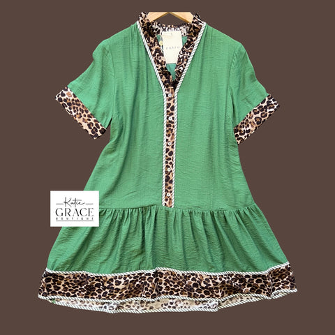 "Sharon" Leopard Contrast Dress - The Katie Grace Boutique