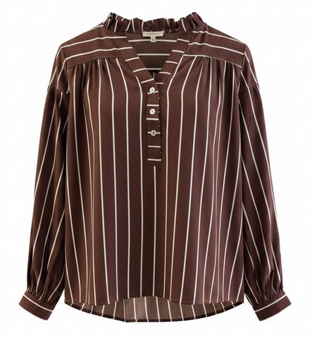 "Yancy" Striped Top, Chocolate - The Katie Grace Boutique