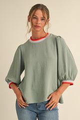 "Abigail" Striped Detail Blouse - The Katie Grace Boutique