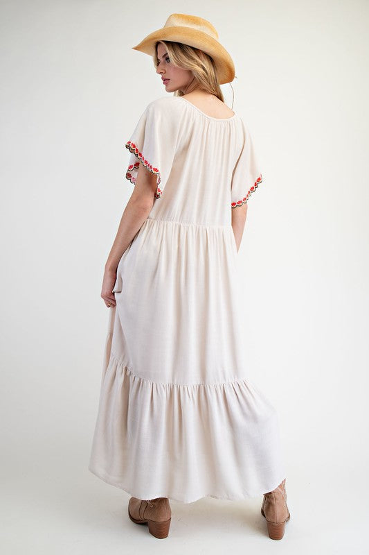 "Pollyana" Embroidered Dress, Cream - The Katie Grace Boutique