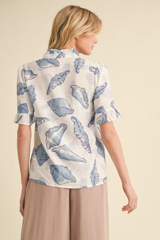 "Sarah" Shell Motif Blouse - The Katie Grace Boutique