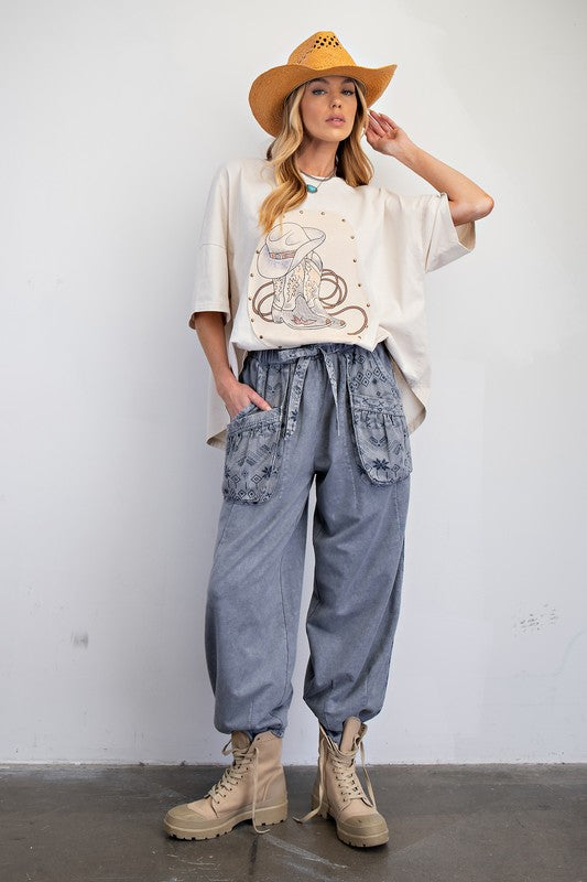 "Crista" Mineral Washed Pants - The Katie Grace Boutique