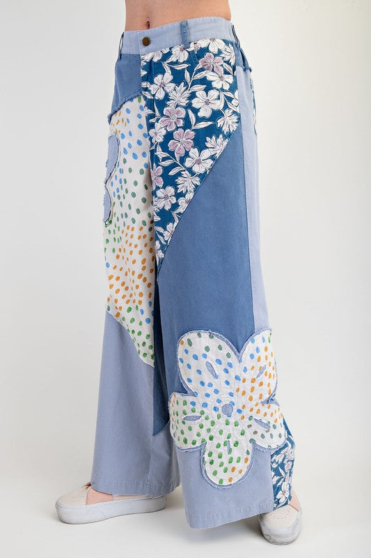 "Payton" Wide Leg Applique' Pants - The Katie Grace Boutique