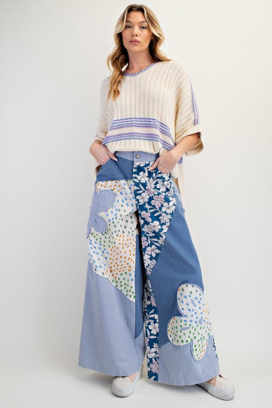 "Payton" Wide Leg Applique' Pants - The Katie Grace Boutique