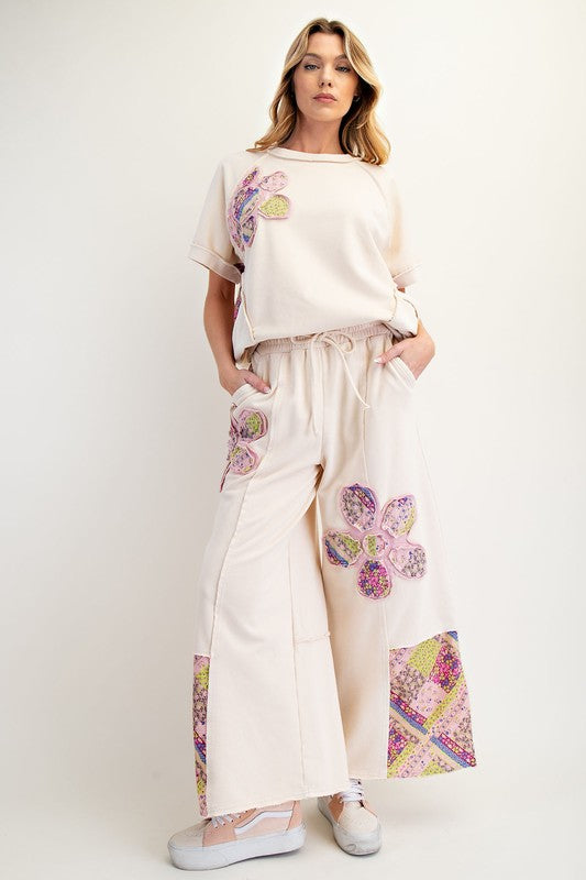 "Elsie" Applique' Wide Leg Pant - The Katie Grace Boutique