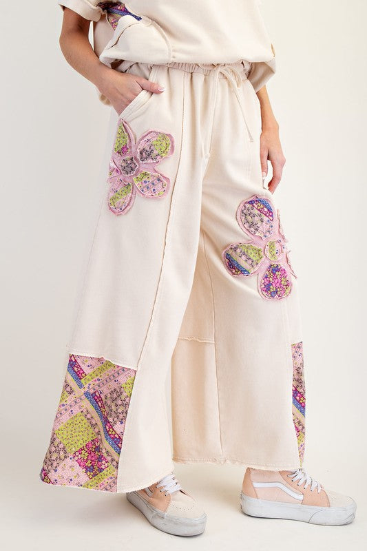 "Elsie" Applique' Wide Leg Pant - The Katie Grace Boutique