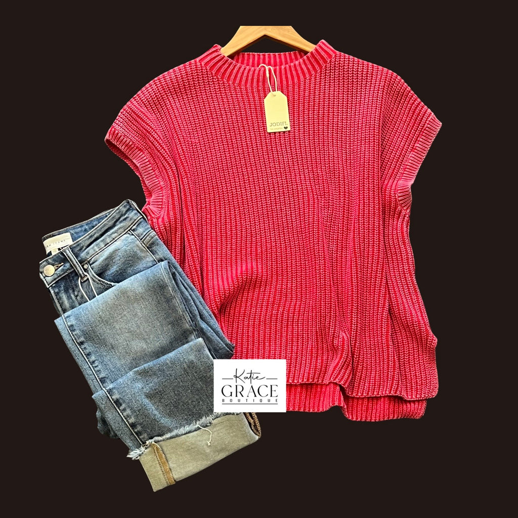"Ruby" Mineral Washed Sweater - The Katie Grace Boutique