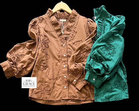 "Lainey" Applique Blouse , 2colors - The Katie Grace Boutique