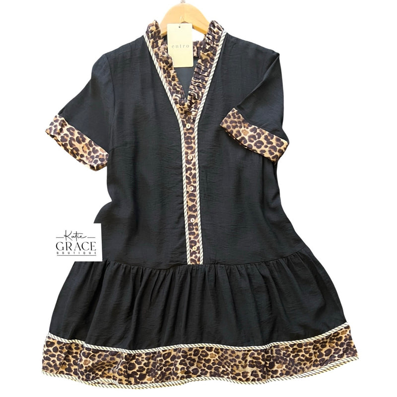 "Kayla" Leopard Contrast Dress - The Katie Grace Boutique