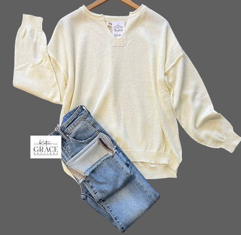 "Creama" Cream Sweater - The Katie Grace Boutique