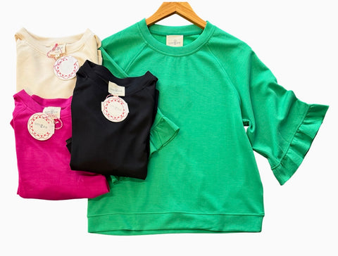 "Viv" Ruffled Luxe Top, 4 colors - The Katie Grace Boutique