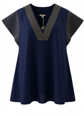 "Amelia" V neck Blouse, Navy - The Katie Grace Boutique
