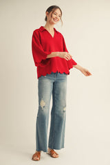 "Chasely" Scalloped Luxe Top - The Katie Grace Boutique