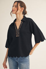 "Tillie" Scalloped Luxe Shirt - The Katie Grace Boutique