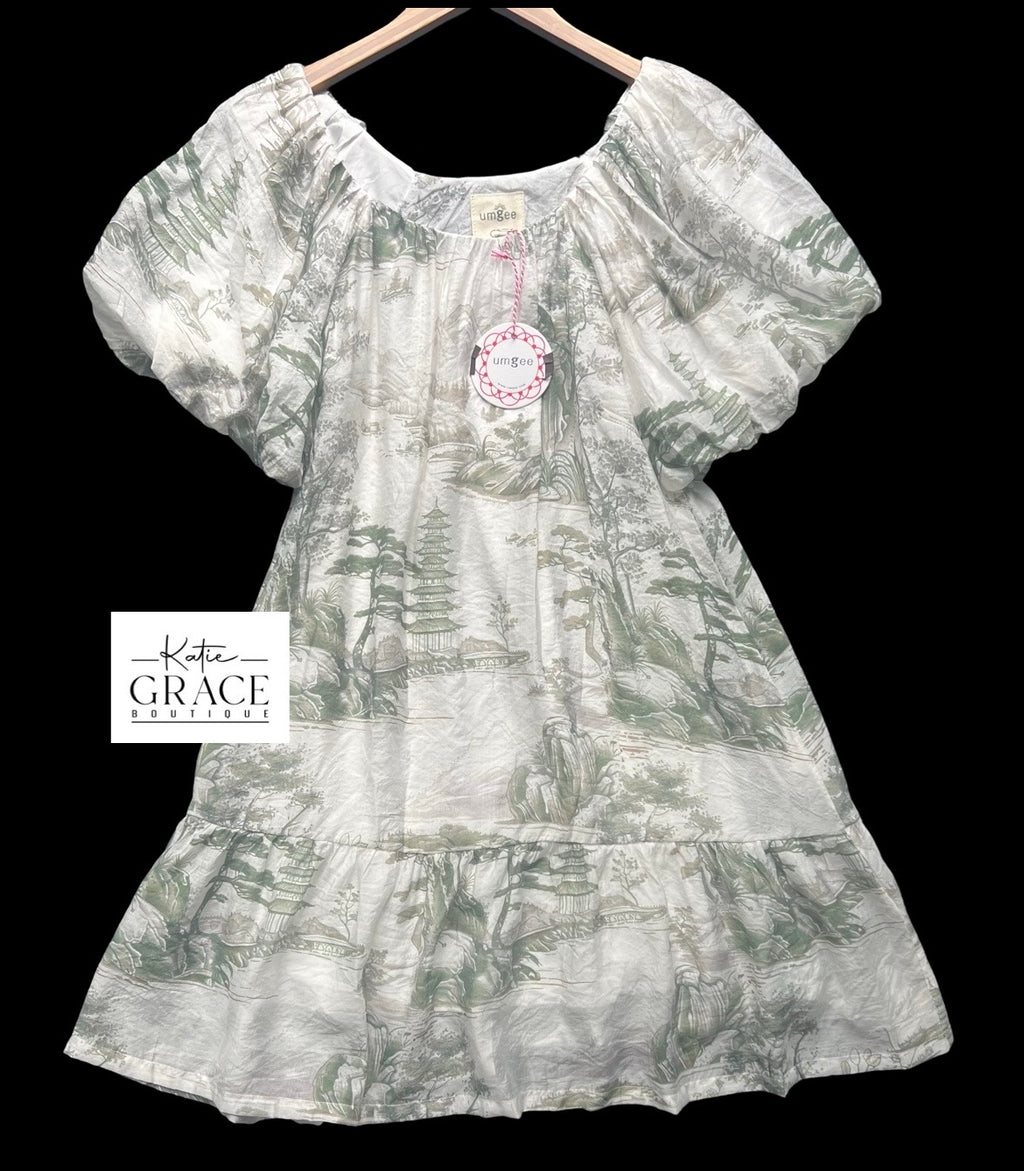 "Avery" Toile Dress, Green - The Katie Grace Boutique