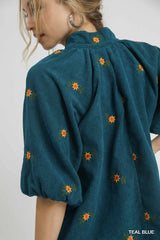 "Autumn" Corduroy Embroidered Shirt - The Katie Grace Boutique