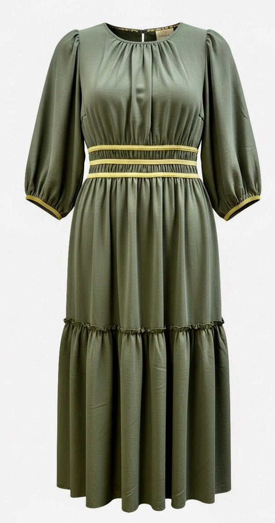 "Trina" Midi Dress with Velvet Stripes - The Katie Grace Boutique