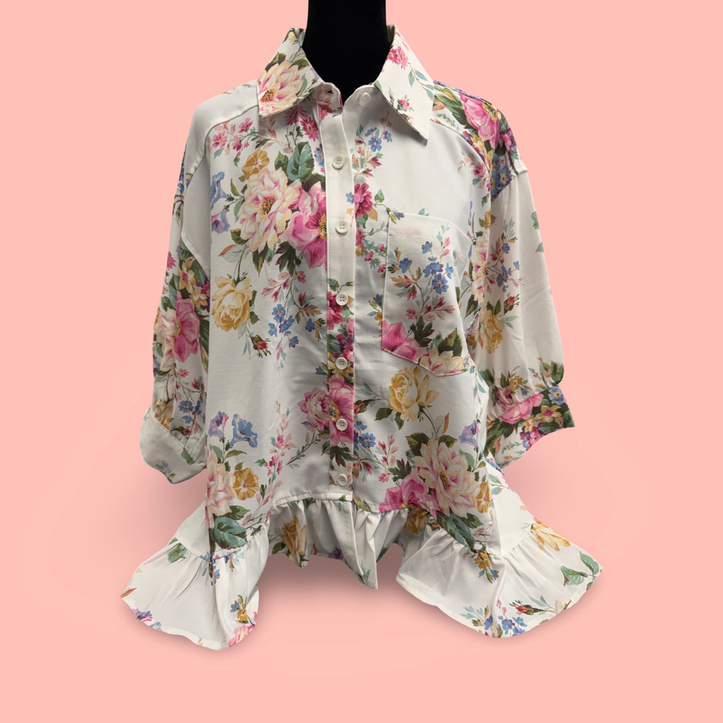"Laura" Floral Blouse - The Katie Grace Boutique