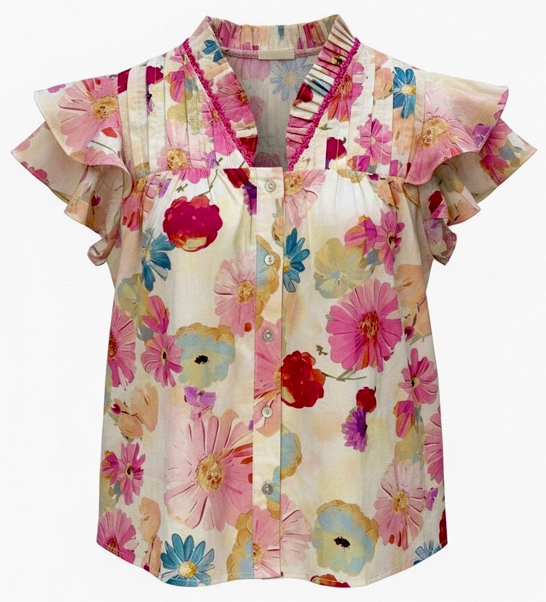 "Ellen" Watercolor Floral Top - The Katie Grace Boutique