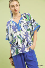 "Marie" Tropical Print Blouse - The Katie Grace Boutique