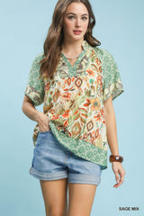 "Goldie" Mixed Print Blouse - The Katie Grace Boutique