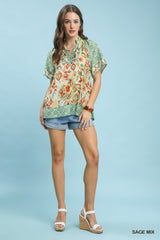 "Goldie" Mixed Print Blouse - The Katie Grace Boutique