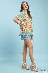 "Goldie" Mixed Print Blouse - The Katie Grace Boutique