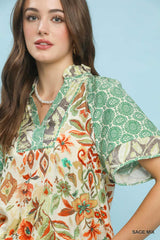 "Goldie" Mixed Print Blouse - The Katie Grace Boutique