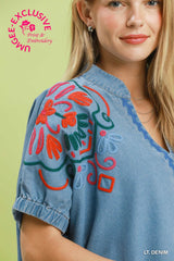 "Tori" Embroidered Denim - The Katie Grace Boutique