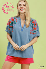 "Tori" Embroidered Denim - The Katie Grace Boutique