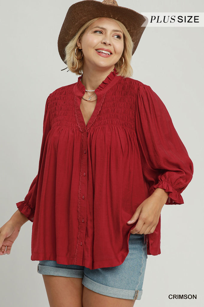 "Phoebe" Smocked Detail Blouse,  Plus - The Katie Grace Boutique