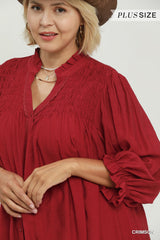 "Phoebe" Smocked Detail Blouse,  Plus - The Katie Grace Boutique