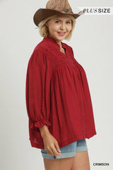 "Phoebe" Smocked Detail Blouse,  Plus - The Katie Grace Boutique