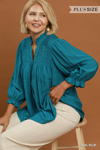"Kate" Smocked Detail Blouse, PLUS - The Katie Grace Boutique