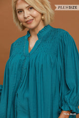 "Kate" Smocked Detail Blouse, PLUS - The Katie Grace Boutique